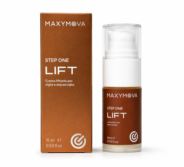 MAXYMOVA Step One Lift cream and pump bottle packaging on a white background.